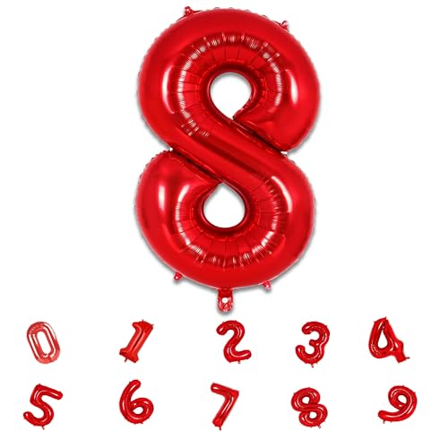 Image of Red Foil Number Balloons 0-9 | 32 Inch Helium Supported Birthday Decoration Balloons for Kids, Anniversary, Party, Baby Shower ? Reusable