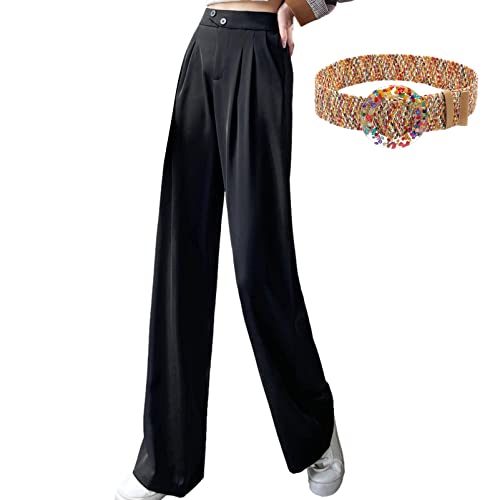 aromm Femme Palazzo Bootcut Pantalon Habillé ou Décontracté avec Poches pour Voyage, Bureau et Travail, Noir,M