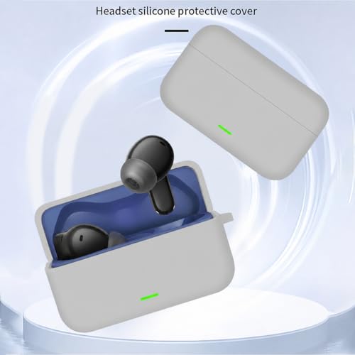 Image of Aniex Silicone Case Cover for realme Buds T500 Pro, Shockproof, Anti-Slip, Dustproof, Scratch Resistant, with Carabiner Hook, Full Body Protection (Grey)