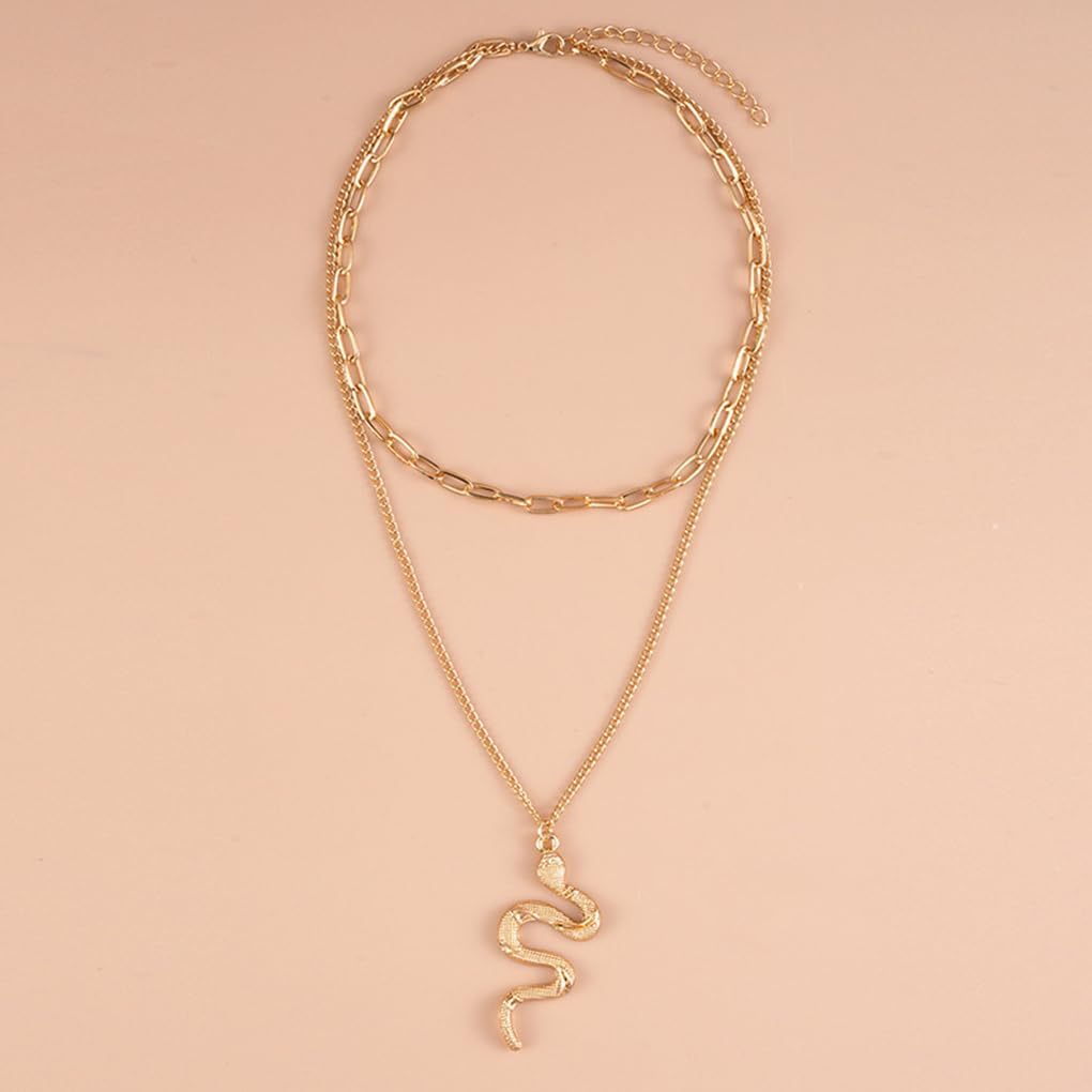 GIGB PBDK Gold Layered Snake Pendant Necklace for Women Vintage Stacked Serpent Paper Clip Chain Choker Minimalist Snake Necklace Birthday Jewelry Accessories - Image 6