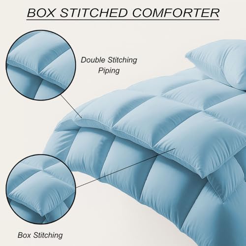 Image of King Plus Size Comforter Set - All Season Down Alternative Bedding Comforter Set - Quilted Duvet Insert with Corner Tabs - Box Stitched Blanket - Breathable, Soft - Light Blue