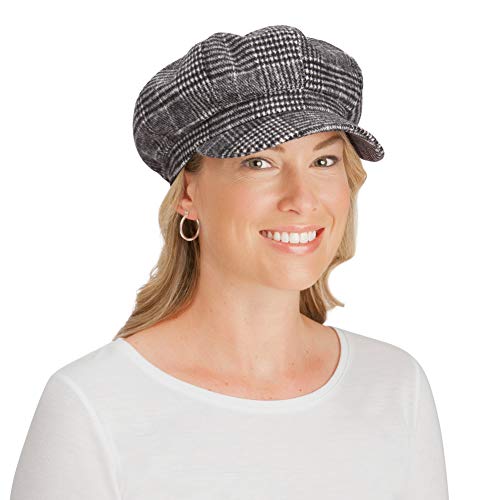 Collections Etc Tweed Women's Newsboy Winter Hat With Adjustable Sizing And Brim, Black Multi #TOP29