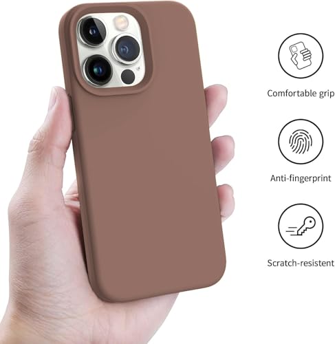 Image of Elzzi Microfiber Candy Case Compatible for iPhone 13 Pro 6.1 inch, Shockproof Slim Back Cover Liquid Silicone Case - Brown