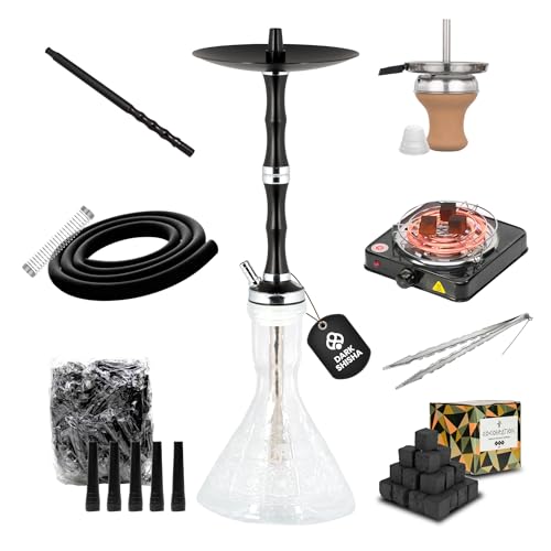 Chicha Dark Shisha Eclipse 60 cm + 1 kg Charbon Cocobration 26 mm + Allume-Charbon Électrique 1000W avec Panier + 100 Embouts Jetables Noirs | Set Complet...