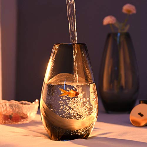 Vase en verre transparent gris de 12.2 pouces stable pour salon et table