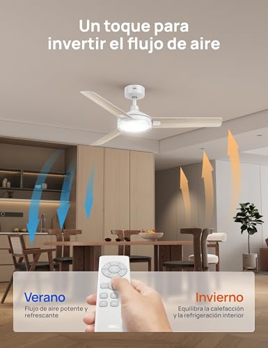 DREO ventilateur de plafond avec lumière et télécommande 132 cm, ventilateur blanc, 5 températures de couleur CCT, LED dimmable 6 niveaux, 6 vitesses, moteur CC réversible silencieux, minuterie 1/4/8h - 8