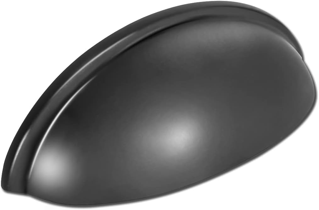 HOMOTEK 5 Pack Drawer Bin Cup Pulls Dresser Pulls for Cabinets Matte Black - 3 Inch Hole Centers Furniture Handles,Kitchen Cabinet Hardware