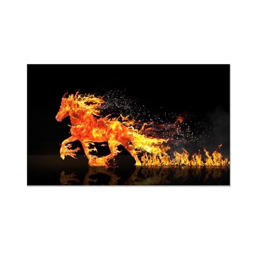 Art noir et portrait de cheval en flammes : peinture d'art premium 70x110cm