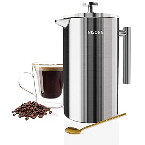 French Press Coffee Maker 50Oz Double Walled Stainless Steel French Press 15L CoffeeTea Maker with Extra Filter Screens Dishwasher Safe 12 Cups