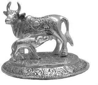 PDJ Sterling-Silver Kamdhenu Cow And Calf Idol - 3.5 X 3.5 Inch