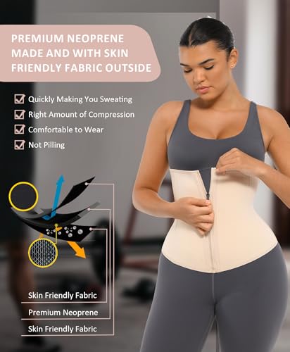 Image of FeelinGirl Waist Trainer for Women Belly Fat Long Torso Sauna Workout 2 Belt With Zipper 7 Steel Bones Corset