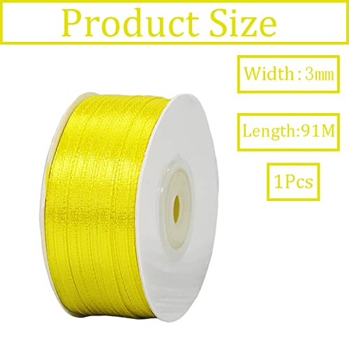 3mm Lemon Yellow Ribbon for Gift Wrapping,91m Fabric Thick Satin Ribbon Yellow Bow for Gift Wrapping,Ribbons for Balloons,Crafting,Hair,Bouquets,Wedding - Image 2