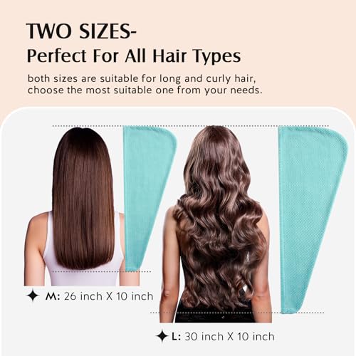 Image of YFONG 2 Pack Microfiber Hair Towel Wrap for Women, Super Absorbent Quick Dry Hair Turban for All Hair Style Anti Frizz, Large Hair Drying Towel with Button