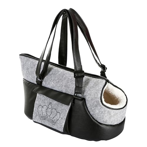 Kerbl Pet Borsa da trasporto Chiara, Trasportino per cani, Borsa da trasporto, Grigio chiaro, Nero, 40x20x21 cm, Poliestere, Cani, Gatti, con fodera interna, Imbottitura interna