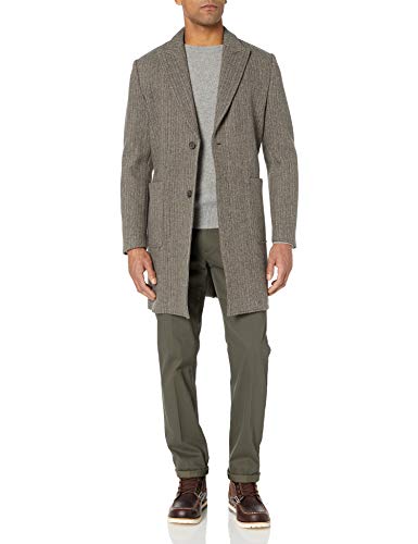 Billy Reid Men's Single Breasted Gregory Car Coat, Charcoal/Brown Herringbone, S