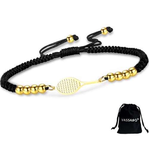 VASSAGO Pulsera de Raqueta de Tenis para Mujeres y Hombres, Delicada Ajustable con Colgante de Raqueta de Tenis, Pulsera Deportiva en Capas para Amantes, Regalos de Joyería para Adolescentes, Chicas y