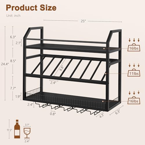 Image of Hoctieon Wall Mount Wine Rack, Wall Mounted Wine Bottle Rack for Display and Storage, Hanging Bottle Holder, for Living Room, Dining Room, Bar, Wine Cellar, Black