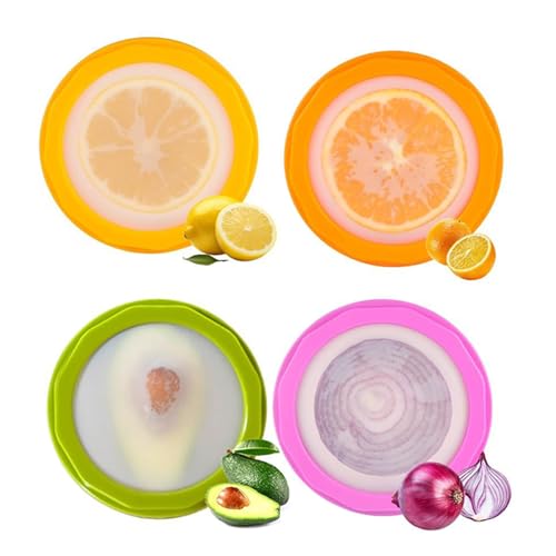 Cubiertas de silicona para verduras, almacenamiento de frutas y verduras de silicona, a prueba de fugas, 4 unidades, ahorro de espacio, para cebolla, limón, aguacate, queso, sobras, picnic, ensalada