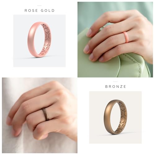 ThunderFit Women Breathable Eternity Pattern Silicone Wedding Rings Anniversary Bands 4mm Wide 1.5mm Thick, 4-Pack3