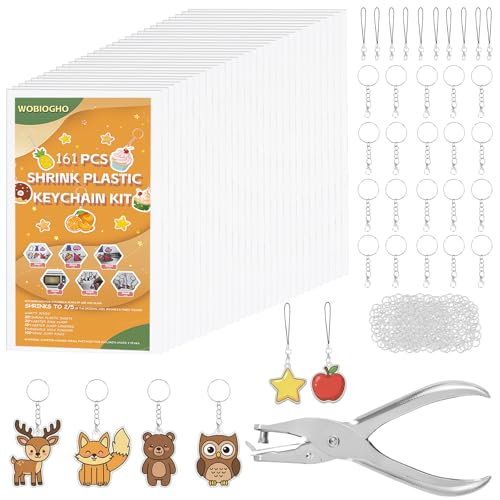 WoBiogHo 161 Pcs Shrink Plastic Keychain Making Kit with 30 Sheets