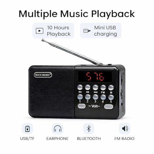 Image of Fire Turtle Pocket Blast FM Radio with Bluetooth Speaker with Powerful Sound,FM Recording, Antenna, 6w-12 Hours and Number Pad (AUX, SD Card, USB Input) (Black FM Speaker)