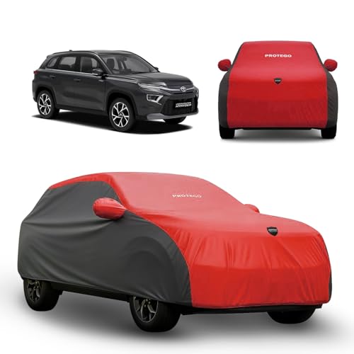 Image of PROTEGO Prime Series India's 1st Anti-Tear Car Cover for Toyota Hyryder | Heavy Duty, Custom Fit, All Weather Protection | 100% Waterproof, Windproof & Hail Resistant | 2 Year Warranty | Red + Black
