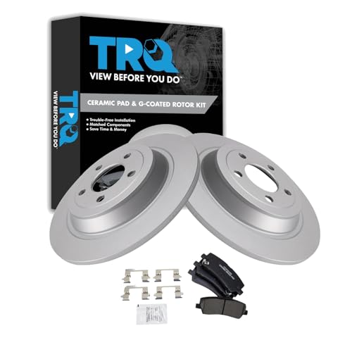 Image of TRQ Rear Brake Pad and Rotor Set Ceramic Coated Rotors Compatible with 2018 Ford Mustang
