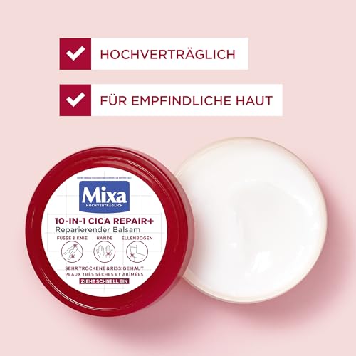Mixa Urea Balsam, mit 40% Glycerin, Urea und Allatoin, reparierend, feuchtigkeitsspendend, für sehr trockene, rissige Haut an Ellenbogen, Knie, Füßen & Händen, 10 in 1 Urea Cica Repair+ , 150ml