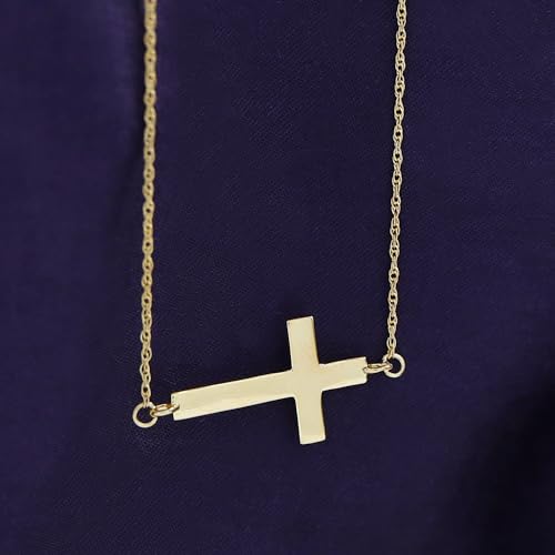 THE JEWEL ZONE Sideways Cross Necklace Pendant in 10k Solid Gold or 14K Gold Plated Sterling Silver, Off Centered Christian Religious Jewelry Gift for Women with 18" Chain3