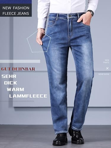 ziilay Verdickte Lammfleece Thermojeans Herren Thermohose Schneehose Teddyfleece gefütterte Winterhose Stretch 8316hSXBL36W32L