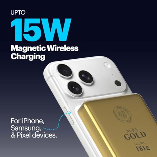 Image of Stuffcool Aura 10000mAh Magnetic Wireless Powerbank 15W Compatible with iPhone Samsung Pixel 20W PD Fast Charging Gold Colour BIS Certified