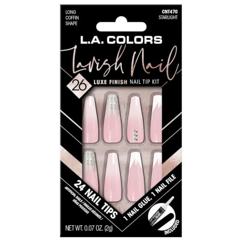 Image of L.A. COLORS 26PC Lavish Nail Tips W /Glue, Starlight (Carded) CNT470