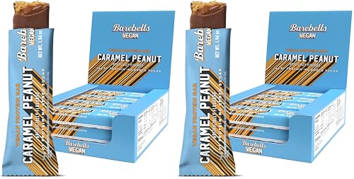 Image of Barebells Vegan Protein Bars Peanut Caramel, Plant Based with High Protein - Chocolate Protein Bars - Perfect on The Go Protein Snack & Breakfast Bars 12 Count (Pack of 2)