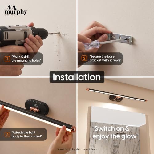 Image of Murphy 12W 3-in-1 Color Chnaging Black Rose Gold Finish LED Mirror Picture Wall Light,Bathroom Vanity Led Mirror Light with 2 Year Warranty (Cool White /Warm White /Natural White)-Pack of 1