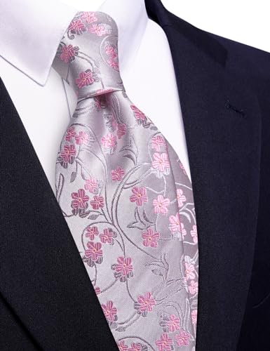 Image of Barry.Wang Floral Ties for Men Flower Necktie with Tie Clip Formal