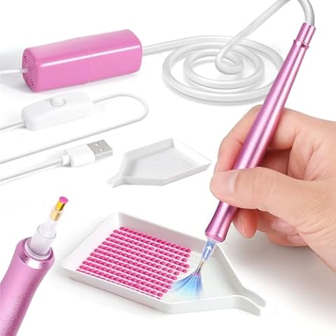 PP OPOUNT Diamond Art Pens, Wax-Free Diamond Art Accessories, ElectricDiamond Painting Pen with 2 Storage Trays, Ergonomic Design & Precision & Comfort, Need Plug-in Use(Pink) Cover