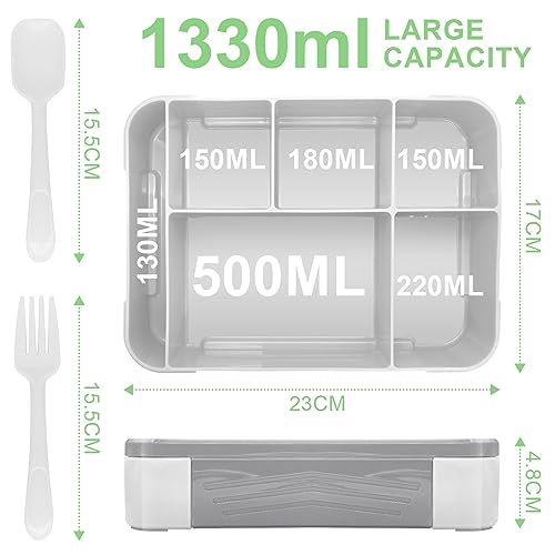 IJIAMY Bento Lunch Box Kids, Bento Box Lunch Box Adults with 5 Compartments and 1 Salad Dressing Containers - Image 3