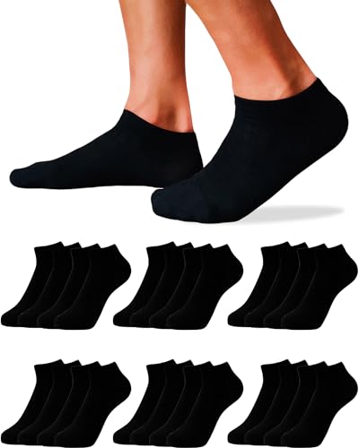 12 Paires Socquettes Homme et Femme - Chaussettes Basses Homme et Femme - Socquettes Courtes Coton Respirant (FR/ES, Numérique, 40, 46, Taille normale, Taille normale, Noir (12 Paires))