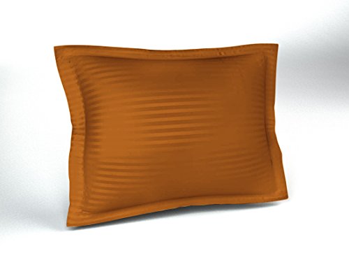 Rust Pillow Shams Queen Size Decorative Striped Pillow Case with Envelope Closer, Amber Solid Tailored Pillow Cover, Poly Cotton 300tc
