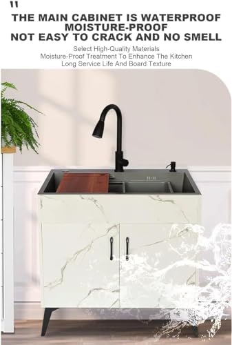 Utility Sink with Drainer Unit, Hot & Cold Faucet, Free Standing Single Bowl, Laundry & Garage Storage Shelves, Heavy-Duty Commercial Sink, Ideal for Home & Business