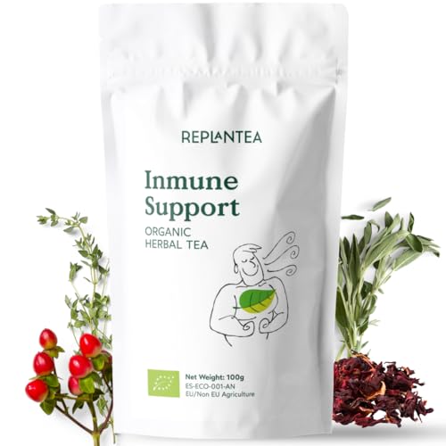 InmuneTea Organic 100g (50 Cups) | Herbal Loose Leaf Tea with Rosehip, Hibiscus, Lemongrass, Sage, Nettle, Thyme and Lime Flower REPLANTEA