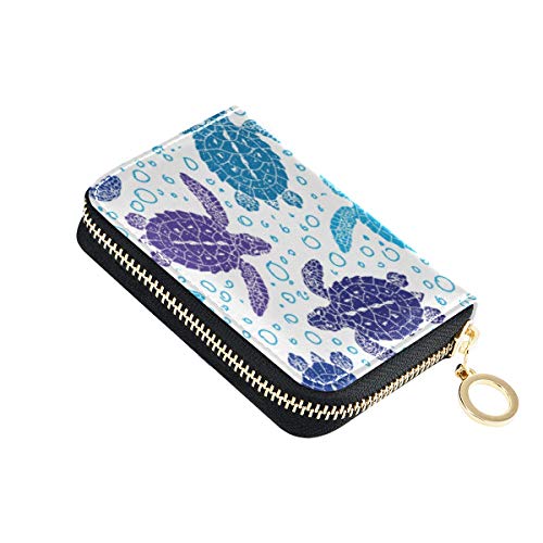 MOYYO RFID Credit Card Holder Case Marine Life Sea Turtles Leather Printed Zipper Card Case Wallet for Women Girls