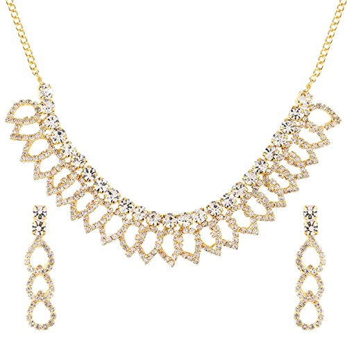 Image of Fancy White Choker Necklace Earrings Set for Women