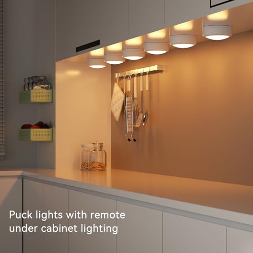 Image of LED Puck Lights with Remote Control, Under Cabinet Lighting Stick on Tap /Push Lights, Battery Operated Closet Lights, Wireless Led Wall Light for Bedroom, Under Counter Light for Kitchen,2 Pack