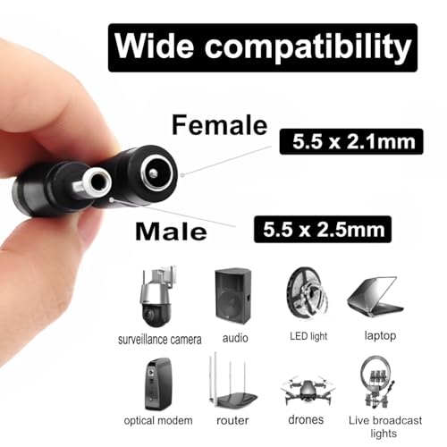 JZK 5 PCS DC power adapter converter, 5.5x2.1mm female to 5.5x2.5mm male DC adapter, DC plug to socket connector, for CCTV security camera, LED strip light, router - Image 3