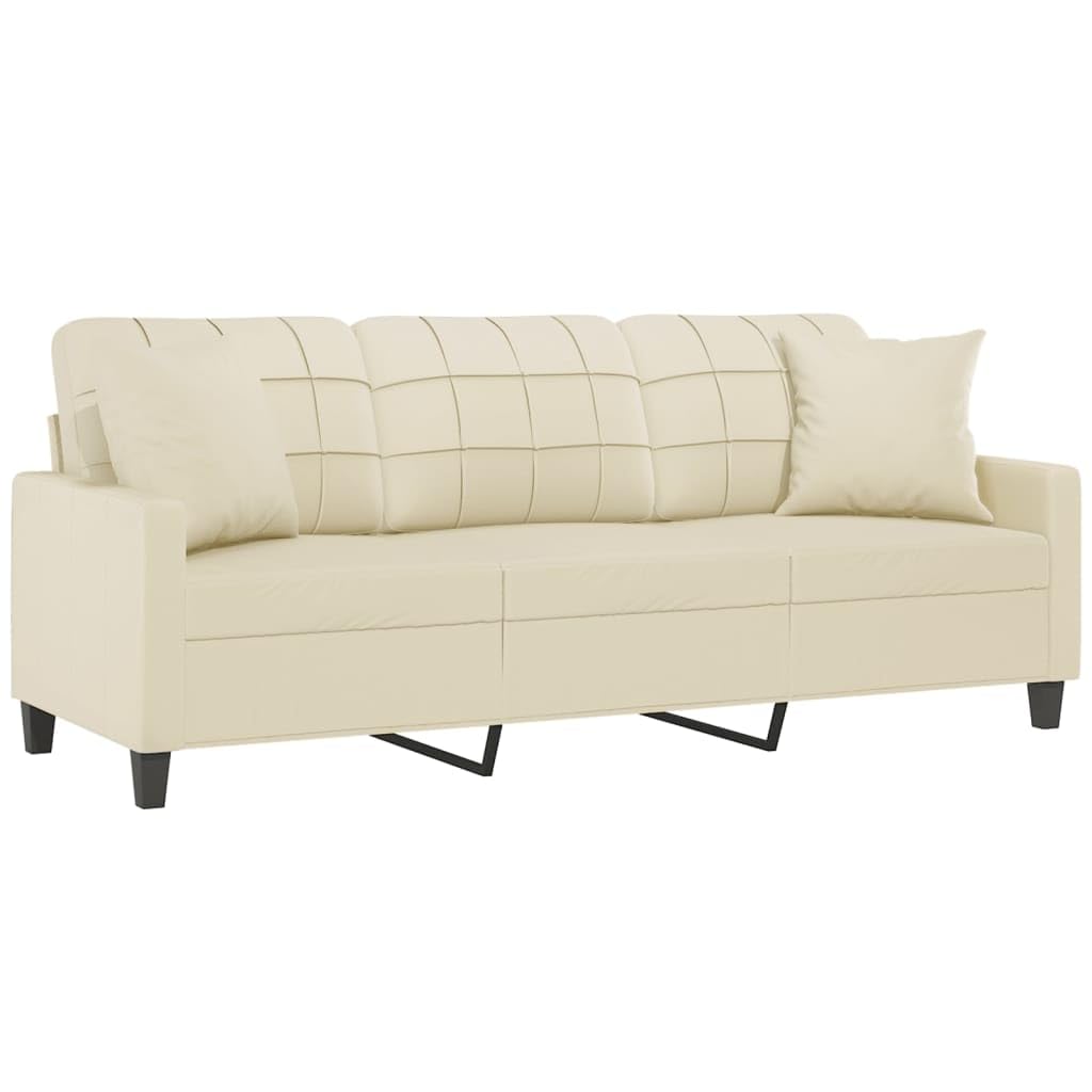 Canapé 3 Places en Similicuir Moderne avec Coussin Décoratif, Durable et Facile à Nettoyer, Cadre Métallique Robuste, Confort Optimal pour Salon et Séjour