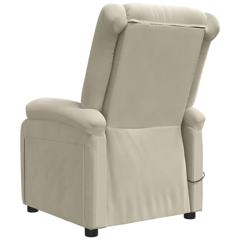 Sillón de relax eléctrico de terciopelo crema con estructura de metal y madera, motor eléctrico y 3 posiciones, con mando a distancia de 2 botones