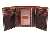 Lange Scheckbuch-Geldbörse Herren Geldbörse Crazy Horse Leder RFID-dreifach faltbar Kette + Hipster Euro L-Falz RFID Geldkarten-Halter - Braun - 4.5 x 3.5 inch