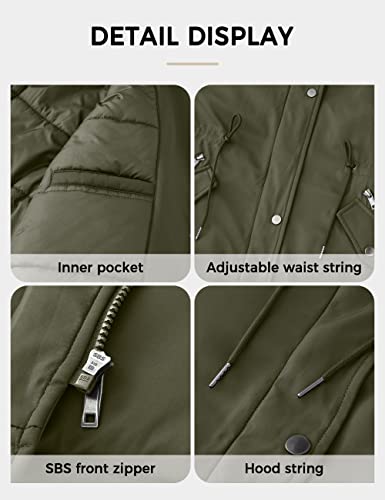 Soularge Women's Plus Size Winter Quilted Waterproof Coat with Detachable fur Hood (Army green, 1X) — view 6
