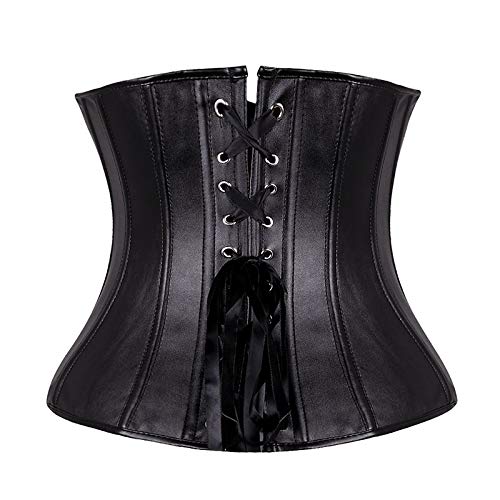 Corpete Corset Corselet Redutor Modelador Cintura Zíper Couro Preto